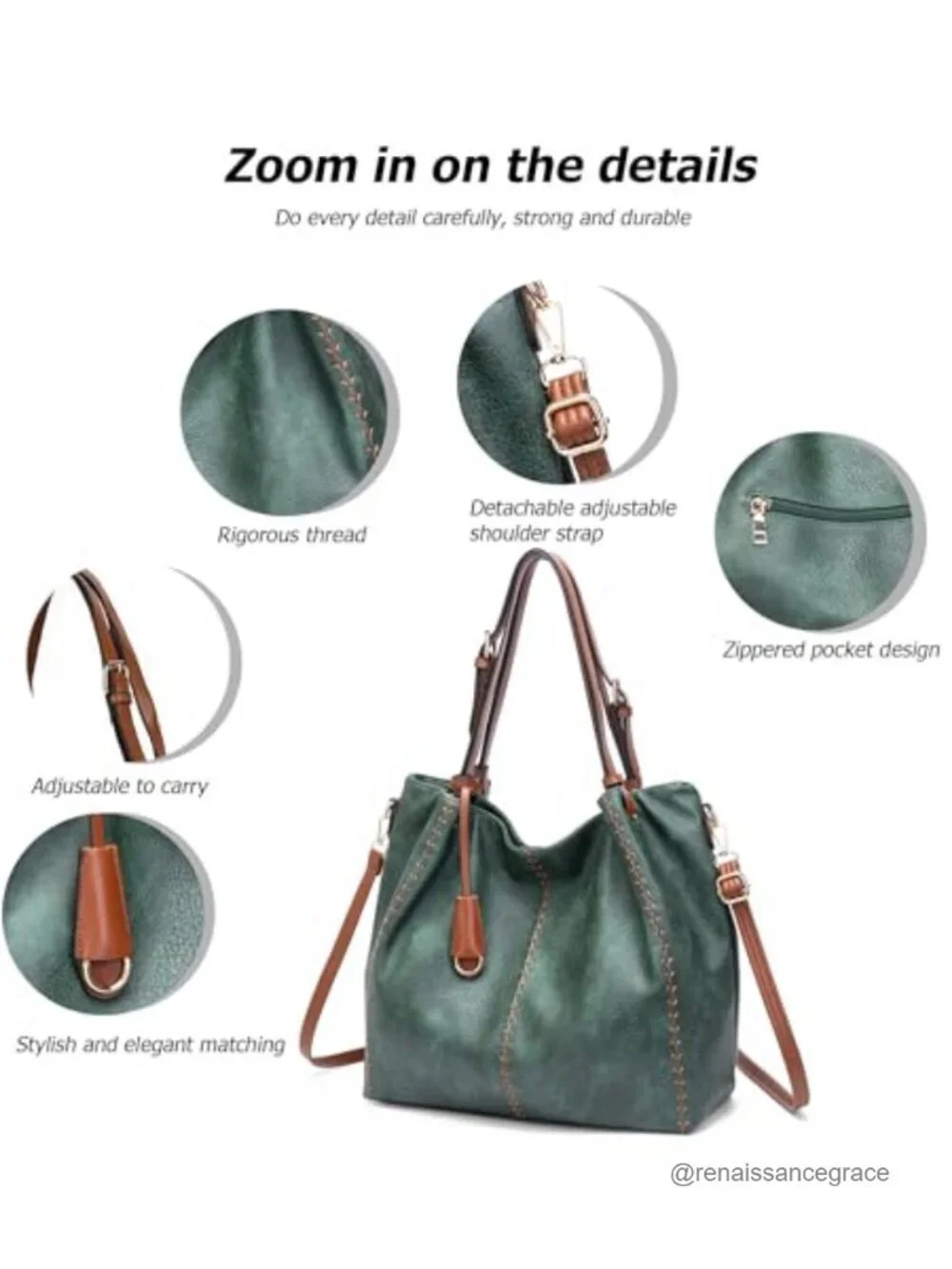 Vintage PU Leather Hobo Shoulder Bag, Tote with Rivets